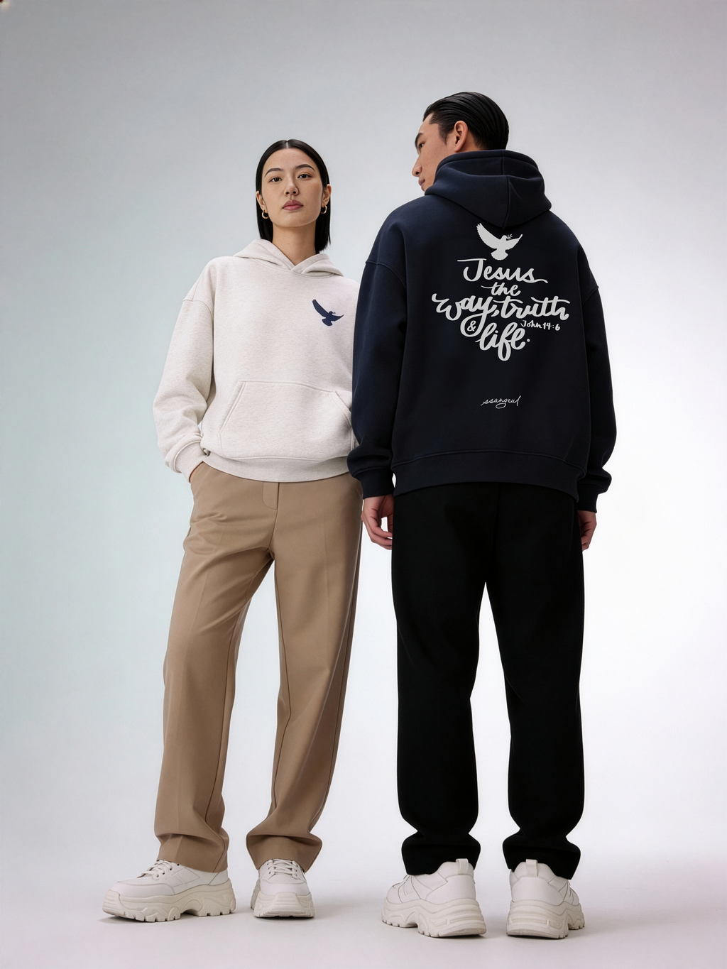 Jesus the Way, The Truth & The Life | John 14:6 - Oversized Hoodies (White & Greys)
