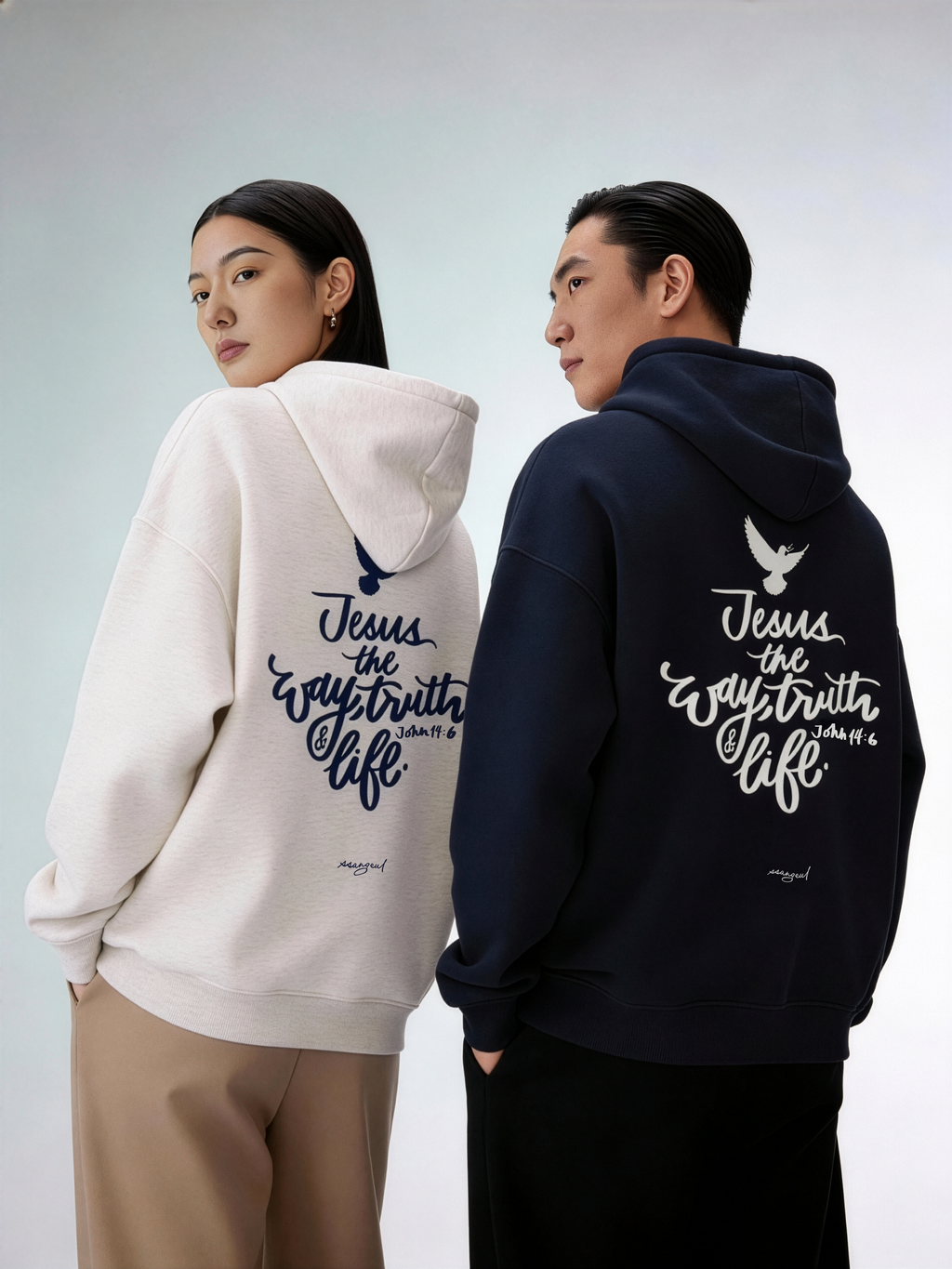 Jesus the Way, The Truth & The Life | John 14:6 - Oversized Hoodies (White & Greys)