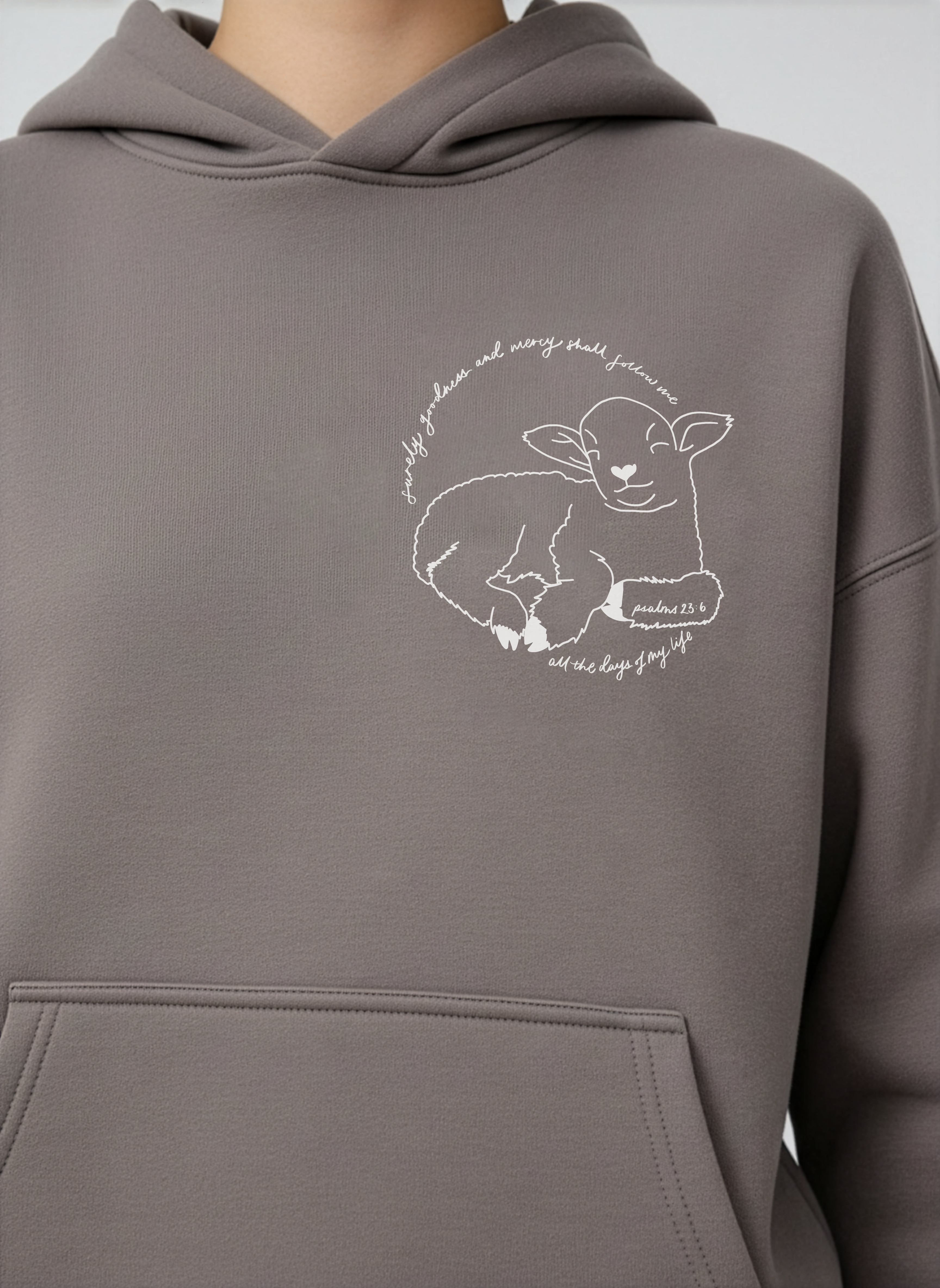 Surely Goodness and Mercy | Psalms 23:6 - Oversized Hoodie (White & Greys)